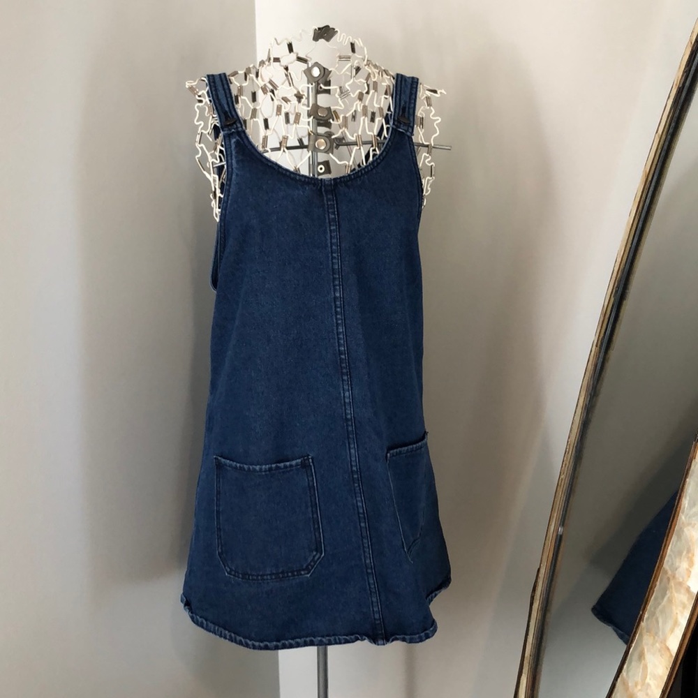Denim overall dress with pockets